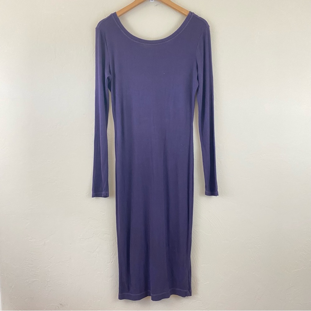Anthropologie Splendid Size XL Purple Scoop Neck Ribbed Knit Body-con Midi Dress